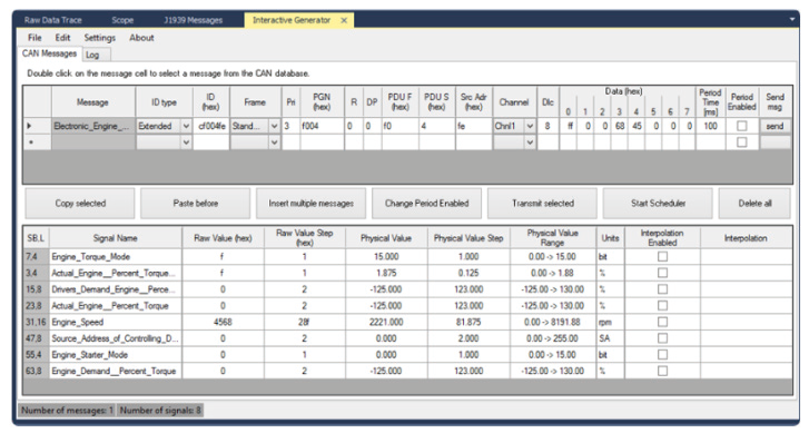 Interactive Generatorを使用したJ1939メッセージ送信